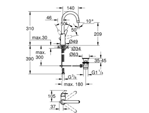 Смесител стоящ за мивка Grohe Bauflow